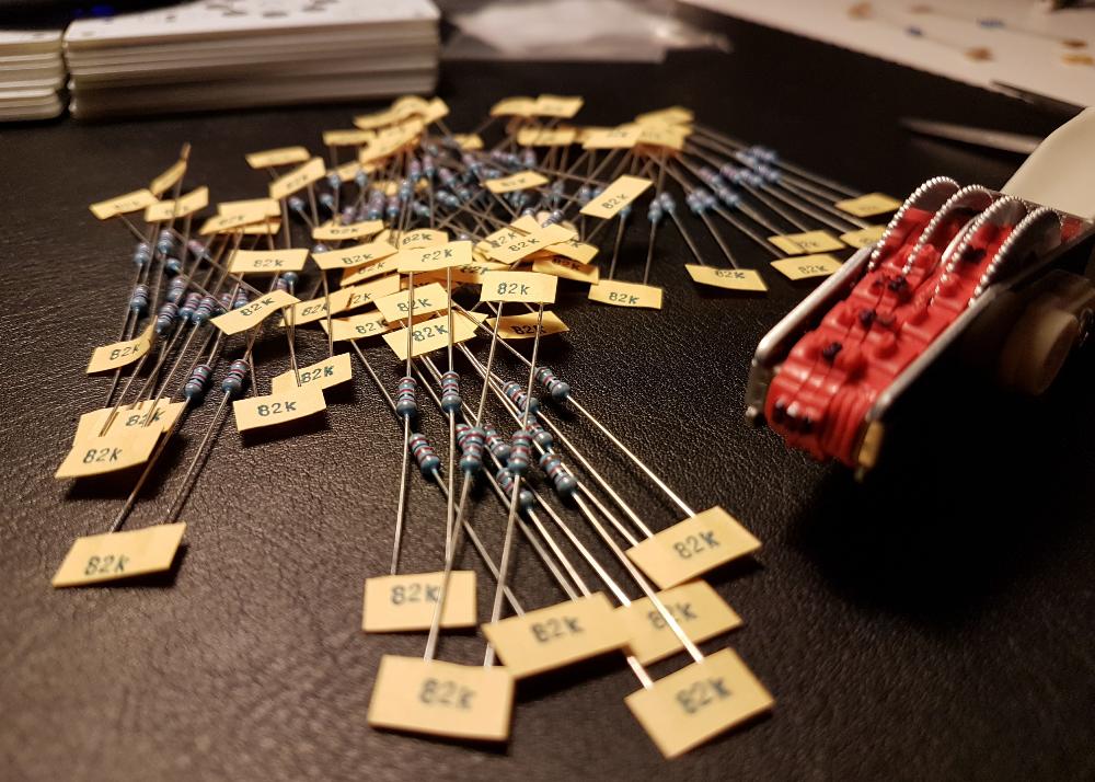 Resistor values using a rubber band stamp